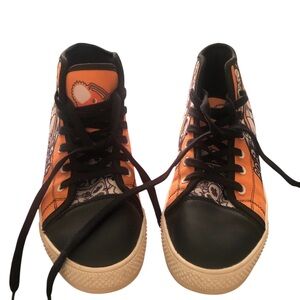 Orange High-Top Kids' Sneakers with Black Toe. Cool for young boys; tweens.